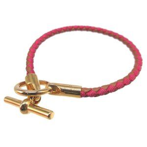 Hermes Leather Canvas Pink Brown Bracelet 0850